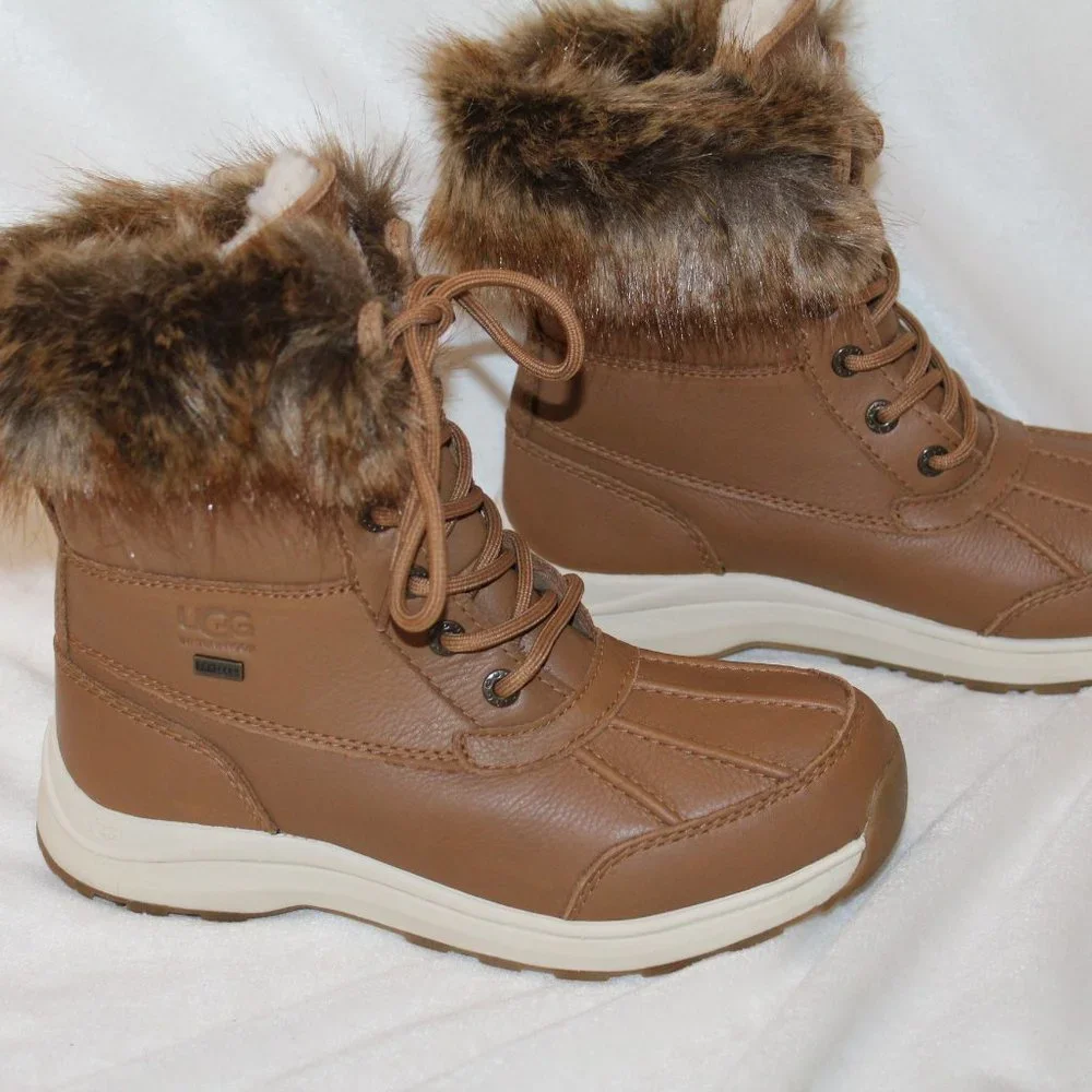 NEW UGG ADIRONDACK III LEATHER FUR SHEARLING SNOW WINTER BOOTS CHESTNUT‎